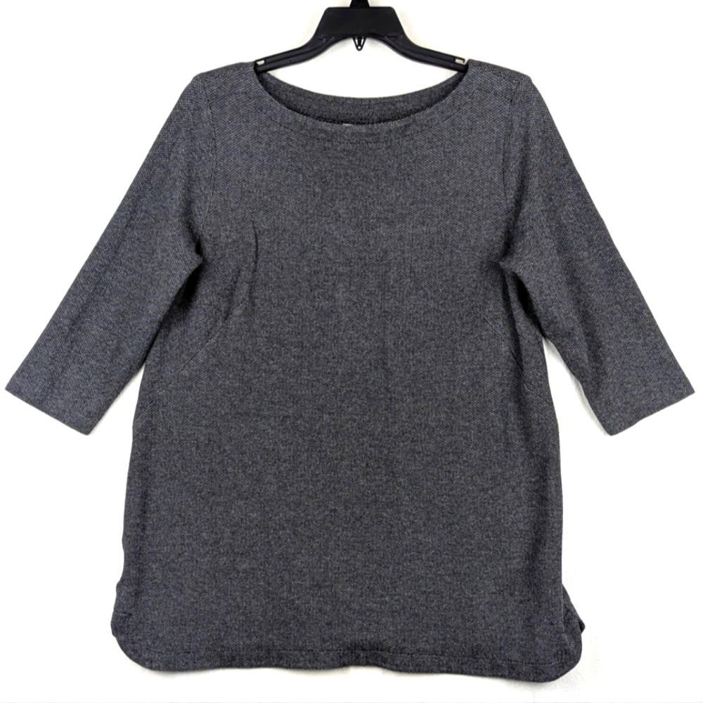 J. Jill Ponte Knit Tunic Top Womens Size L Gray Herringbone Boat Neck 3/4 Sleeve
